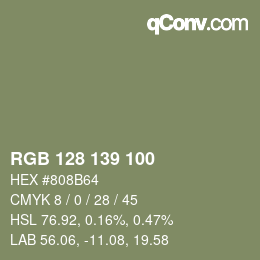 Color code: RGB 128 139 100 | qconv.com