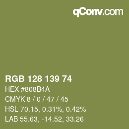 Color code: RGB 128 139 74 | qconv.com