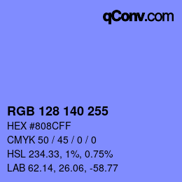 Color code: RGB 128 140 255 | qconv.com