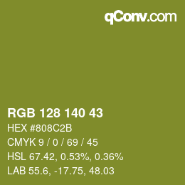 Color code: RGB 128 140 43 | qconv.com