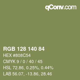 Color code: RGB 128 140 84 | qconv.com