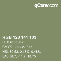カラーコード: RGB 128 141 103 | qconv.com