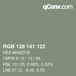 カラーコード: RGB 128 141 122 | qconv.com