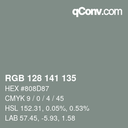 Color code: RGB 128 141 135 | qconv.com