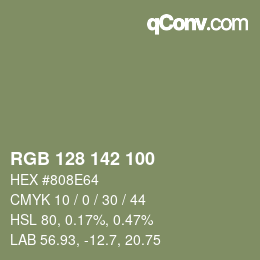 Color code: RGB 128 142 100 | qconv.com