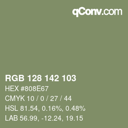 Color code: RGB 128 142 103 | qconv.com