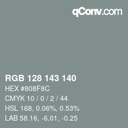 Color code: RGB 128 143 140 | qconv.com