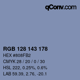 颜色代码: RGB 128 143 178 | qconv.com