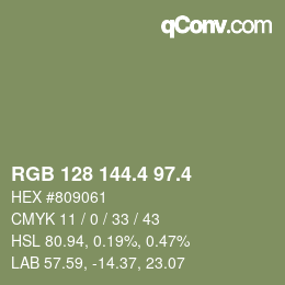 カラーコード: RGB 128 144.4 97.4 | qconv.com