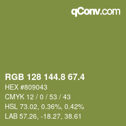 カラーコード: RGB 128 144.8 67.4 | qconv.com