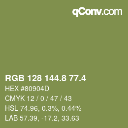 カラーコード: RGB 128 144.8 77.4 | qconv.com