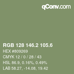 カラーコード: RGB 128 146.2 105.6 | qconv.com