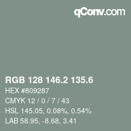カラーコード: RGB 128 146.2 135.6 | qconv.com