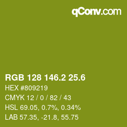 カラーコード: RGB 128 146.2 25.6 | qconv.com