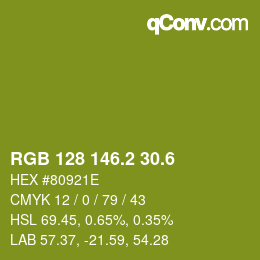 カラーコード: RGB 128 146.2 30.6 | qconv.com
