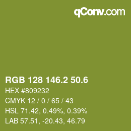 カラーコード: RGB 128 146.2 50.6 | qconv.com