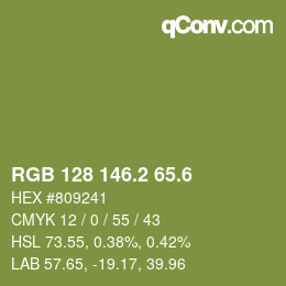 カラーコード: RGB 128 146.2 65.6 | qconv.com