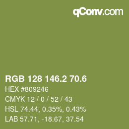 カラーコード: RGB 128 146.2 70.6 | qconv.com