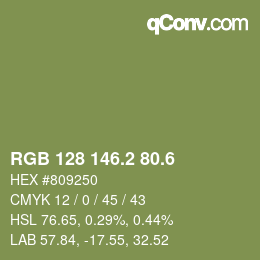 カラーコード: RGB 128 146.2 80.6 | qconv.com