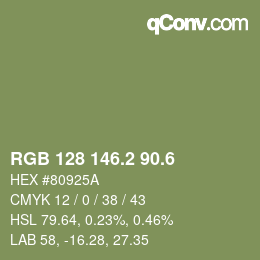 カラーコード: RGB 128 146.2 90.6 | qconv.com