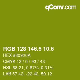 カラーコード: RGB 128 146.6 10.6 | qconv.com
