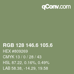 カラーコード: RGB 128 146.6 105.6 | qconv.com