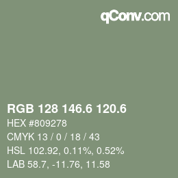 カラーコード: RGB 128 146.6 120.6 | qconv.com