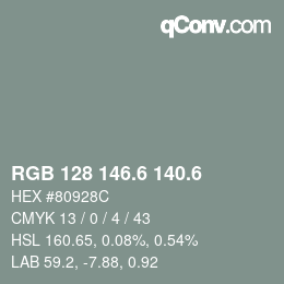 カラーコード: RGB 128 146.6 140.6 | qconv.com