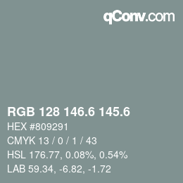 カラーコード: RGB 128 146.6 145.6 | qconv.com
