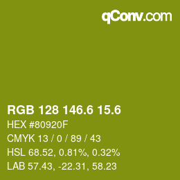 カラーコード: RGB 128 146.6 15.6 | qconv.com