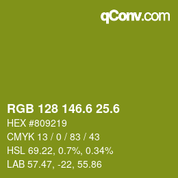 カラーコード: RGB 128 146.6 25.6 | qconv.com