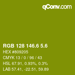 カラーコード: RGB 128 146.6 5.6 | qconv.com
