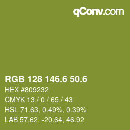 カラーコード: RGB 128 146.6 50.6 | qconv.com