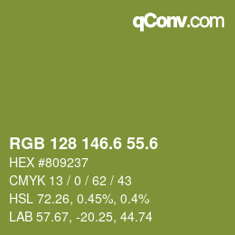 カラーコード: RGB 128 146.6 55.6 | qconv.com