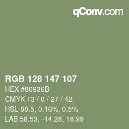 Color code: RGB 128 147 107 | qconv.com