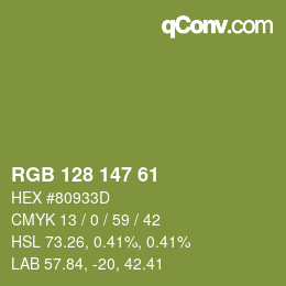 Color code: RGB 128 147 61 | qconv.com