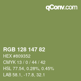 Color code: RGB 128 147 82 | qconv.com