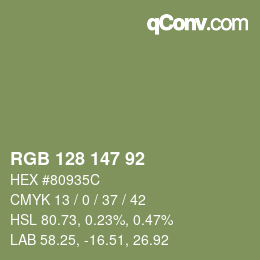 Color code: RGB 128 147 92 | qconv.com