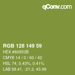 Color code: RGB 128 149 59 | qconv.com