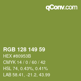 Color code: RGB 128 149 59 | qconv.com