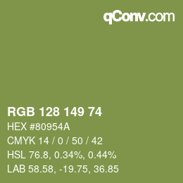 Color code: RGB 128 149 74 | qconv.com