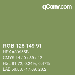 Color code: RGB 128 149 91 | qconv.com