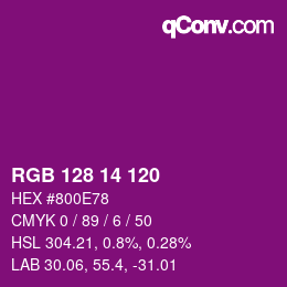 颜色代码: RGB 128 14 120 | qconv.com