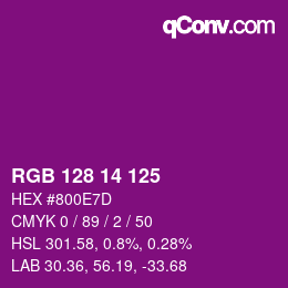 Color code: RGB 128 14 125 | qconv.com