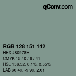 Color code: RGB 128 151 142 | qconv.com