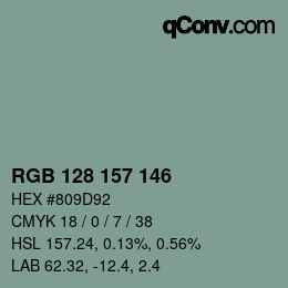 Color code: RGB 128 157 146 | qconv.com