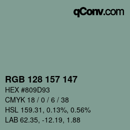 Color code: RGB 128 157 147 | qconv.com