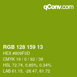 カラーコード: RGB 128 159 13 | qconv.com