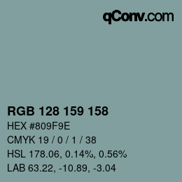 颜色代码: RGB 128 159 158 | qconv.com