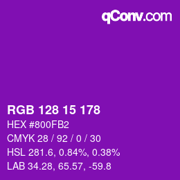 Color code: RGB 128 15 178 | qconv.com